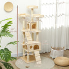 PawHut 68" Multi-Level Large Cat Tree Tower with Condo - Beige-Sharpens your cat's claws and allows them to climb while saving your furniture from damages 