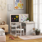 Qaba - Ensemble table et chaises 3 en 1 pour enfants avec chevalet pliable et étagères de rangement - Blanc-Le tableau noir se plie pour un rangement peu encombrant 