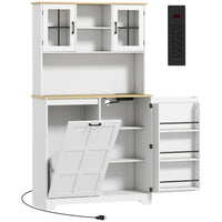 HOMCOM 69" H Kitchen Pantry Cabinet with Charging Station and Trash Can Compartment - White-Three AC outlets and a switch to power your devices effortlessly 