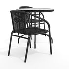 Flash Furniture 28" Round Glass Metal Table with Black Rattan Edging & 2 Black Rattan Stack Chairs-Round Table