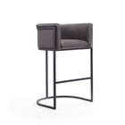 Manhattan Comfort Cosmopolitan 23.7" Mid-Century Modern Faux Leather Upholstered Bar Stool - Pebble and Black - 3 Pack-Semi Circle Open Design with Tight Back Finish