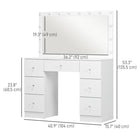 HOMCOM Makeup Vanity Desk with Mirror and Lights - 40.9" L x 15.7" W x 53.3" H - White-Modern and sleek finish complements contemporary decor 