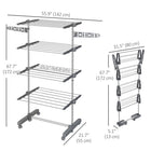 HOMCOM 4-Tier Clothes Drying Rack with Wheels for Indoor Outdoor - Grey-Stainless steel frame provides excellent support 