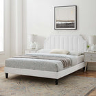 Modway Sienna Performance Velvet Queen Platform Bed with Black Wood Legs - White-Assembly Required