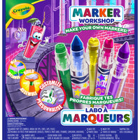 Crayola Marker Workshop-Dive into creativity and build 20 Crayola Markers using the included Marker Assembler, 1 Measuring Vial, 3 vibrant Ink Bottles, 1 fruity Scented Ink Bottle (Fruit Punch), 24 Marker Labels, 2 Wacky Nibs, and 2 Emoji Nibs