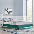 Modway Harlow Performance Velvet Full Platform Bed Frame - Teal-Wood Legs With Gold Metal Sleeves