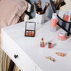 HOMCOM Vanity Desk with Stool - 31.5" L x 16.5" W x 51.6" H - White/Black-Material: Particle Board, Rubber Wood, Glass 