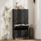 HOMCOM Shoe Cabinet with 4 Flip Drawers in Narrow Design - Black-Adjustable and removable shelves store taller or bulkier shoes