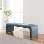 Modway - Koda Performance Velvet Banc long de la chute d’eau - Bleu Cadet en Laiton-Tissu résistant aux taches