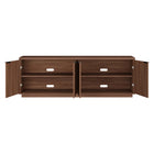 Hudson&Canal Mansfield TV Stand for TV's up to 78" - Satin Walnut-Clean with a soft, dry cloth and no harsh chemicals or abrasive cleaning materials