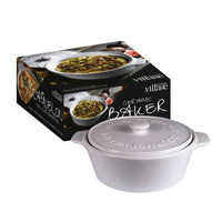 Gourmet Village Ceramic Baker With Parmesan Artichoke And Cheddar Bacon Recipe Dips - White-The centerpiece of this set is our exquisite white ceramic baker, meticulously crafted to deliver exceptional performance in the kitchen. Made from high-quality ceramic material, this baker ensures even heat distribution for perfectly cooked dishes every time. Its elegant design seamlessly transitions from oven to table, adding a touch of sophistication to your dining experience.