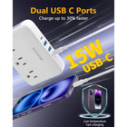 Huntkey Detachable Cord Power Strip with 3 Outlets and 4 USB Ports - White - 2 Pack-6