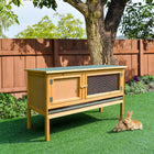 PawHut 45" W Wooden Rabbit Hutch with Slide-Out Tray and Openable Roof - Natural-Asphalt roof protects your pets from the elements 