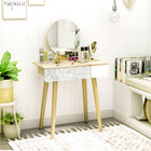 HOMCOM Vanity Desk with Mirror - 27.6" L x 15.4" W x 50.4" H - Oak/White-The height of mirror can be adjusted for your preference 