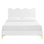 Modway Current Performance Velvet Queen Platform Bed with Gold Metal Legs - White-Gold Metal Legs With Non-Marking Caps