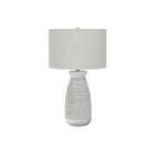 Monarch Specialties 27" H Contemporary Table Lamp - Grey Ceramic / Grey Shade-Combining a smooth white with a textured grey finish on the vase-shaped base on this 27"h ceramic table lamp, topped with a beige linen drum shade and finished with a silver finial on top, brings a fresh, fashionable style to any contemporary living room, bedroom, or office space