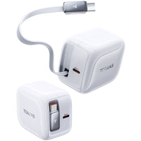 Torras YOGA Retractable 67 W Fast Charger - White-Compact Design with Foldable Plug for On-the-Go Convenience