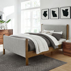 Modway Maven Queen Size Fabric Upholstered Platform Bed - Wheat Walnut-Heathered Weave Fabric