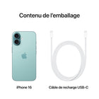 Apple - iPhone 16 6,1" - 128 Go - Sarcelle - Bell et Virgin Plus-Connectivité Satellite: Quand aucun réseau cellulaire ou Wi-Fi n'est à sa portée, iPhone peut se connecter à un satellite pour vous permettre d'envoyer et de recevoir des textos et des Tapback. En cas d'accident de voiture grave, il peut contacter les secours si vous n'êtes pas en mesure de le faire