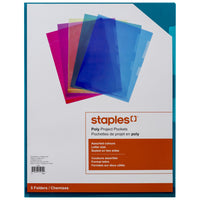 Staples - Chemises à projet en poly, format lettre, couleurs variées, paquet de 5-Scellées des deux côtés - les documents restent bien en place