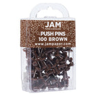 JAM Paper Colourful Push Pins - Chocolate Brown - 100 Pack-Size: Standard (approx 1 inch) | Steel tipped - perfect for pinning notes on corkboards and cubicles