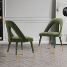 Manhattan Comfort - Lot de 2 chaises de salle à manger modernes Neda 53 cm, revêtement en velours, vert olive-Cadre en bois d’orme de haute qualité avec embouts en métal doré brossé pour l’élégance et la durabilité