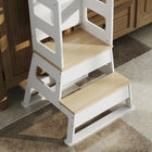 Qaba 2 in 1 Toddler Tower Kitchen Helper with Chalkboard, Safety Rail - White-Constructed from MDF and pine, ensuring a smooth finish 
