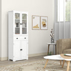 HOMCOM - Armoire de cuisine 63 po avec étagères réglables et porte en verre - blanc-Surface peinte, facile à nettoyer 