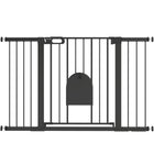 PawHut 30"-52" Extra Wide Pet Gate Barrier with Small Door - 30"H - Black-This safety gate for stairs allows door can swing in both direction