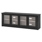 Hudson&Canal Thornwell TV Stand for TV's up to 78" with Glass Doors - Black Grain/Alder White-The top has a weight capacity of 75lbs, middle shelves can hold 25lbs, lower shelves support 50 lbs