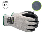 SHOWA - Gant S-TEX en nitrile microporeux gaufré A5 résistant aux coupures - Doublure tricotée en HPPE/acier inoxydable - Noir/Gris - Taille L-Préhension en S Gaufrée