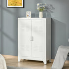 HOMCOM - Armoire de rangement en métal avec 2 portes à persiennes, étagères réglables - blanc-Fermeture magnétique de porte conçue pour une ouverture et une fermeture faciles 