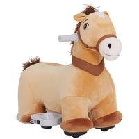 Qaba 6V Kids Electric Ride on Horse with Music - Brown-Cute horse shape captures children's imaginations and delights them 