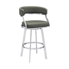 Armen Living Saturn 26" Counter Height Swivel Bar Stool in Grey Faux Leather & Brushed Stainless Steel-It can be tough crafting the perfect seating option for our customers, we are always thinking of the most unique ideas for the best user experience. Providing these features is one way we can do this and help exceed your expectations. The wonderful full 360-degree swivel function allows for maximum mobility. The smooth glide swivel function allows you to change directions with ease, making this your new fa