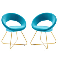 Modway Nouvelle Performance Velvet Dining Chair - Gold/Blue - 2 Pack-Retro Modern Dining Chairs