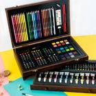 Art 101 - Ensemble d'art de luxe dans un coffret de rangement en bois, 119 pièces-Comprend 48 pastels à l'huile crémeux qui nuancent et se mélangent facilement.