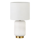 Hudson&Canal Lambert 15" Tall Ceramic Table Lamp with Fabric Shade - Matte White/Brass/White-Modern and contemporary design for your living room, workspace, or bed side table