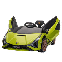 Aosom 12V Lamborghini Sian Kids Electric Ride-On Car - Green-Realistic look of the car, horn, music, bright headlights & taillights, and 2 car doors with the pneumatic rod 