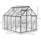 Outsunny - serre en polycarbonate 6 pi x 8 pi x 6,5 pi avec porte coulissante- Panneaux en polycarbonate avec protection UV protégeant les plantes de la lumière solaire intense  
