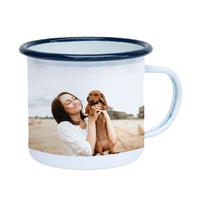 Staples Print Enamel Steel Camping Mug-Comes in white with a black rim and the image printed on the outside