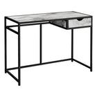 Monarch Specialties - 7571 Bureau 42 po - Faux Marbre Blanc/Metal Noir-Bureau d'ordinateur avec 1 petit tiroir de rangement avec une poignée découpée confortable et des glissières de tiroir en métal
