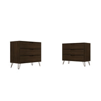 Manhattan Comfort Rockefeller 35.24" Mid-Century Modern 3-Drawer Dresser 2-Piece Set - Brown-Mid-Century Modern Dresser for Bedroom Use. Set of 2.