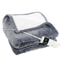 BIOS Living Heated Throw - Flannel and Sherpa - Grey-Micro plush, 100% Polyester
