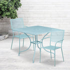 Table de jardin carrée en acier de 35,5 po et 2 chaises au dossier carré, intérieur/extérieur, bleu ciel [CO-35SQ-02CHR2-SKY-GG]-Conception pour une utilisation intérieure et extérieure