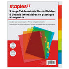 Staples - Séparateurs en plastique amovibles - 5 onglets - Colorés-Onglets insérables