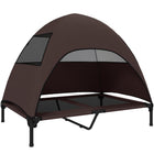 PawHut Outdoor Elevated Dog Bed with Canopy Raised Dog Bed - Coffee-The three-sided canopy offers sun protection and enhanced comfort for your dog