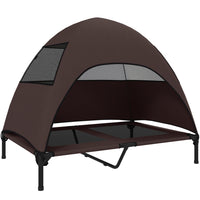 PawHut Outdoor Elevated Dog Bed with Canopy Raised Dog Bed - Coffee-The three-sided canopy offers sun protection and enhanced comfort for your dog