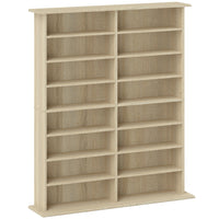 HOMCOM 8-Tier Media Storage Cabinet with Adjustable Shelves - Natural Wood-Holds up to 720 CDs in 16 compartments