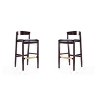 Manhattan Comfort - Klismos tabouret de bar moderne du milieu du siècle de 20" en similicuir noir et noyer foncé, lot de 2-Tabouret de bar moderne du milieu du siècle avec banquette arrière parfait pour un bar et une cuisine. Ensemble de 2