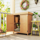 Outsunny Outdoor Wood Garden Tool Shed with Hinged Roof - Natural Wood-Hinged roof can be easily opened for better ventilation 
